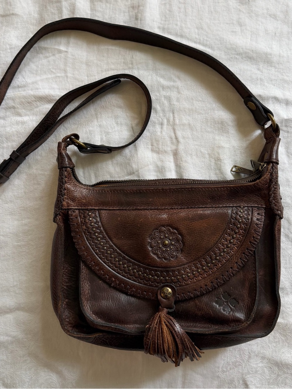 Patricia Nash Brown Leather Crossbody Bag with Tassel